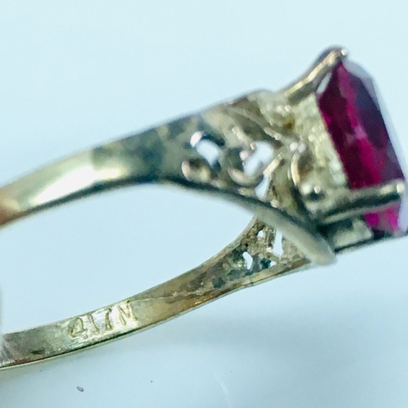 Ruby Solitaire Open Scroll Ring in 10K Gold - Picture 9 of 10